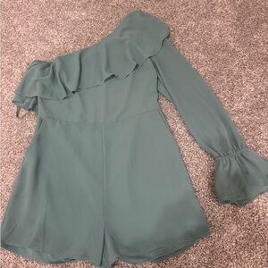 Naked Zebra Teal One-Shoulder Romper